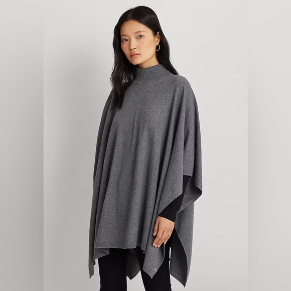Lauren Ralph Lauren Sweaters - Lauren Ralph Lauren Women's Gray Mock-Neck Poncho Sweater OS Black Label